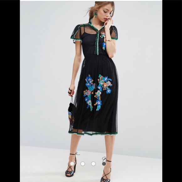 ASOS Dresses & Skirts - 🌸Host pick🌸ASOS black Swiss dot dress w flowers